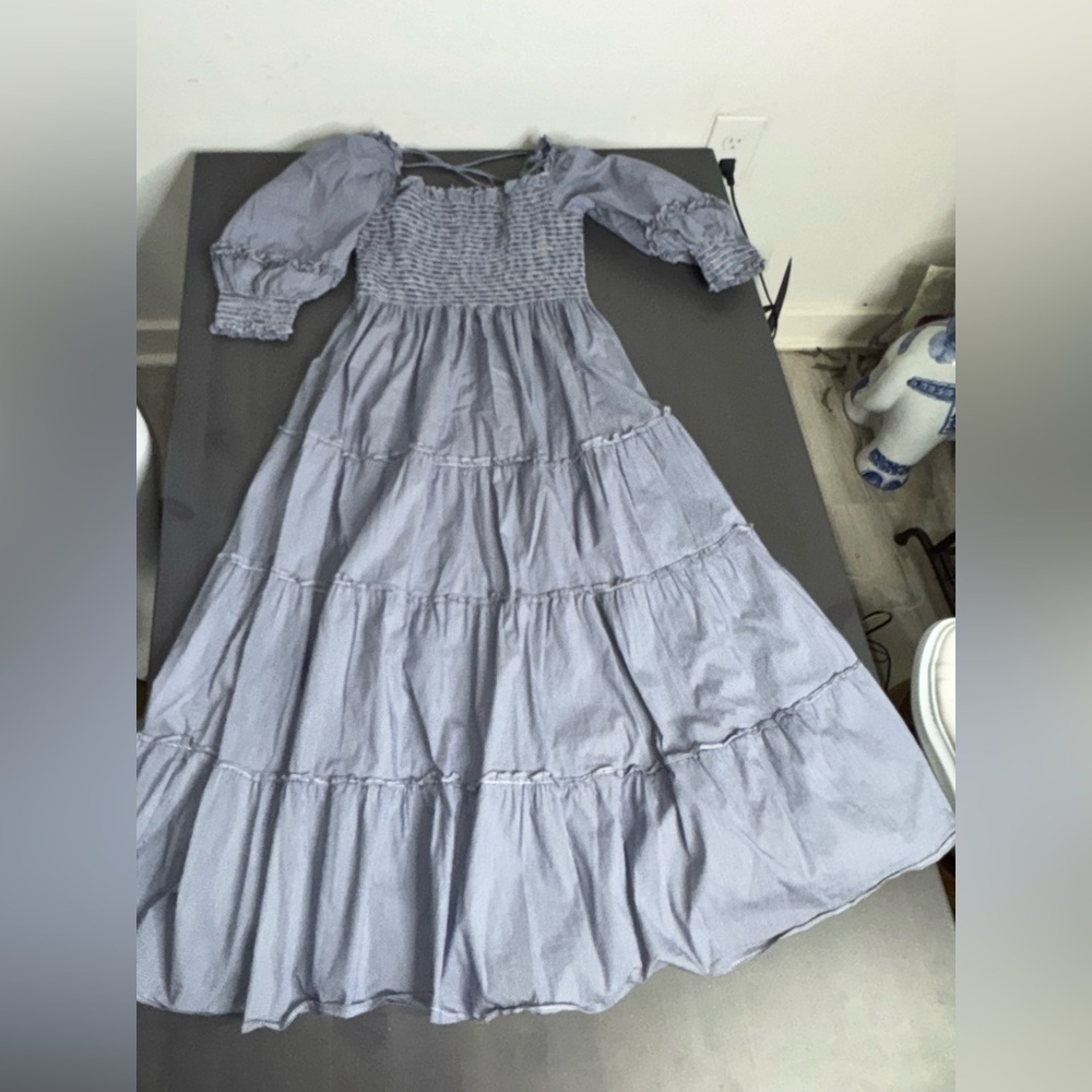 Hill House Blue Smocked Square-Neck Midi Dress - Picture 2 of 6